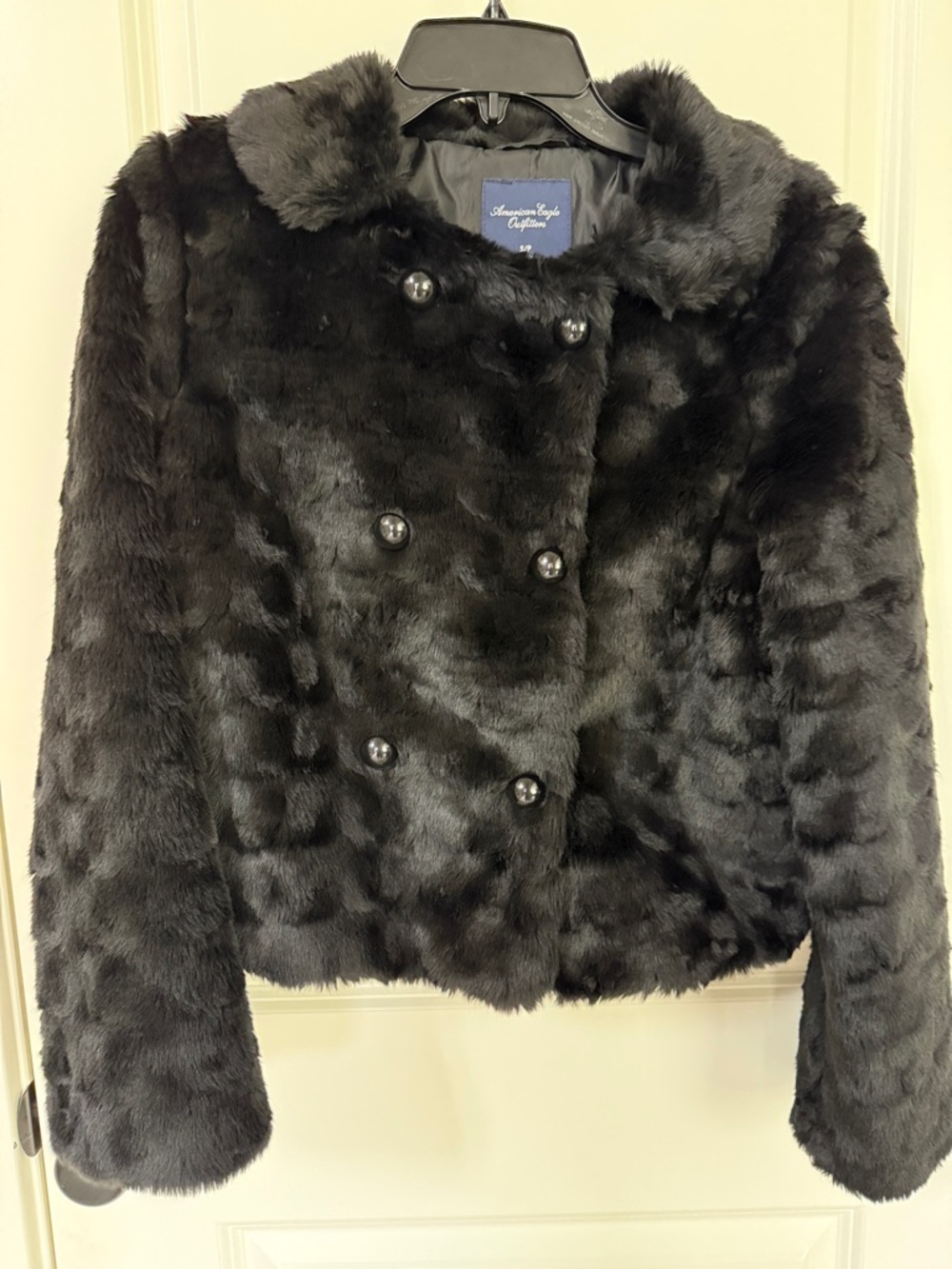 American Eagle Outfitters Black Faux Fur Double-Breasted Teddy Jacket